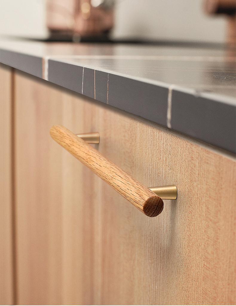 Scandinavian Wooden Drawer Cabinet Handles With Metal Base In Minimalist Style For Kitchen Wardrobe Dresser Furniture Door Pulls And Knobs
