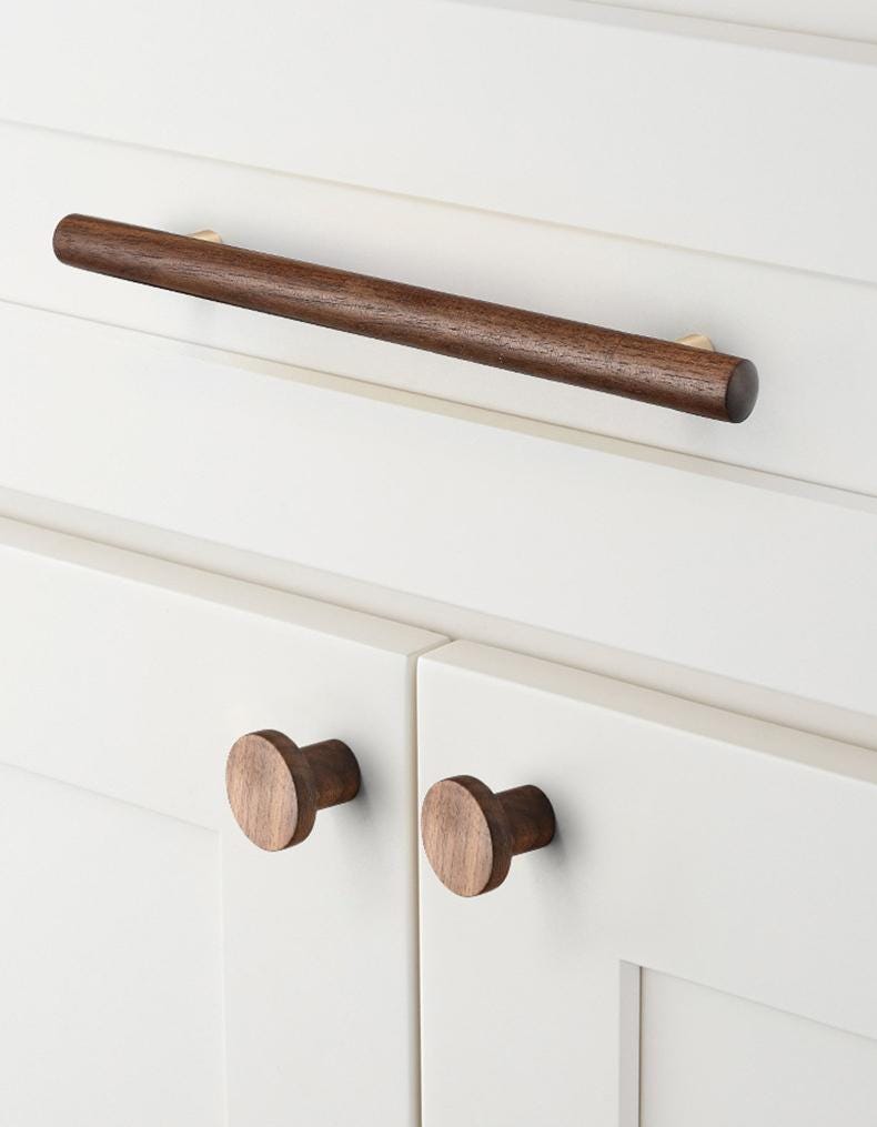 Wood Cabinet Pulls & Knobs - Black Finish for Cabinets & Drawers - #4 - 160mm White Oak / 1pc