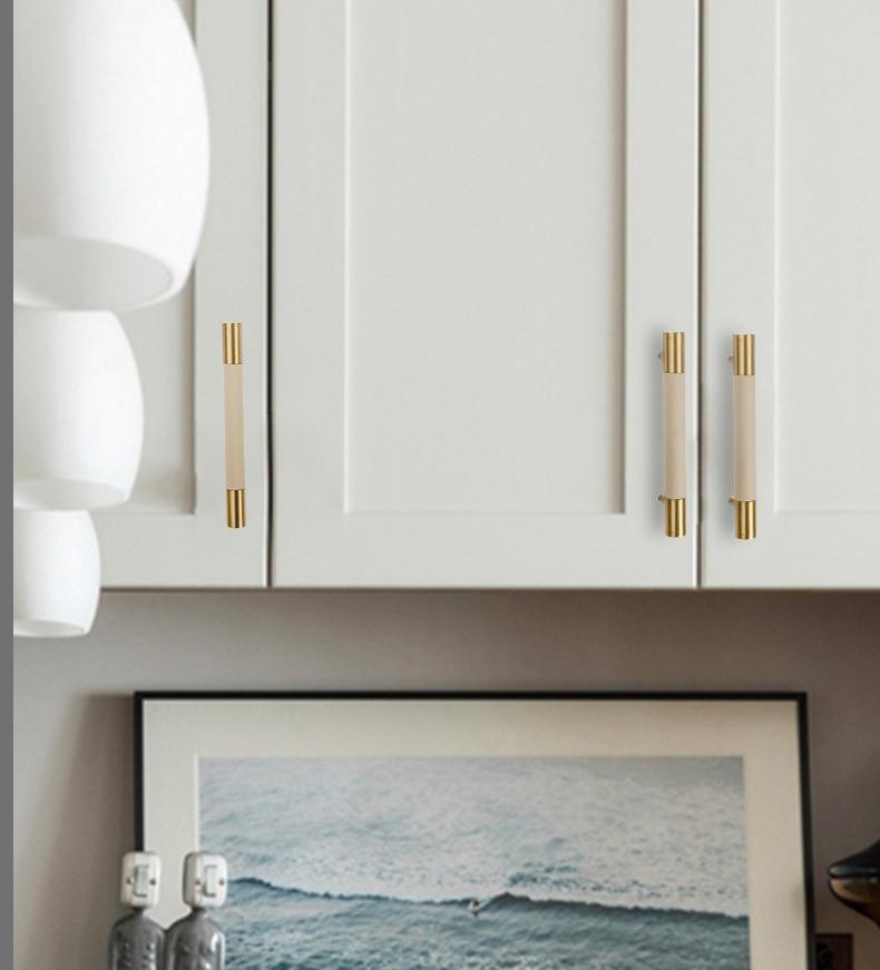 Modern Leather Cabinet Solid Brass Handles Gold Accents Dresser Drawers Kitchen Cupboards Furniture Makeover Scandinavian Minimalist Style