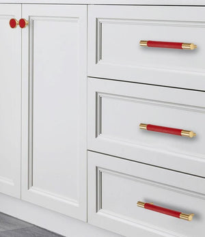 Solid Brass Round Cabinet Pulls & Knobs - Gold Finish for Cabinets - 128mm Red / 1pc