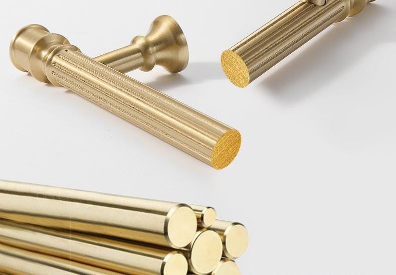 Neoclassical Cabinet Brushed Solid Brass Pulls Fluted Detailing Polished Finish Kitchen Dresser Wardrobe Bathroom Furniture Handles Knobs