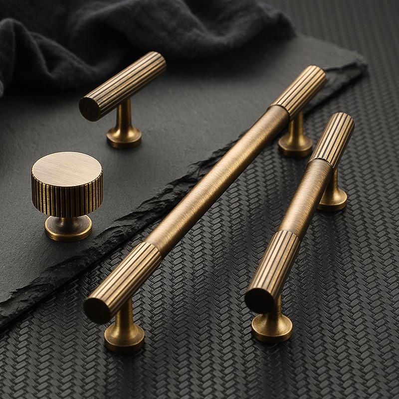 Vintage Industrial Cabinet Solid Brass Handles Ribbed Brass Texture Bronze Finish Kitchen Cupboards Dresser Drawers Modern Loft Interiors