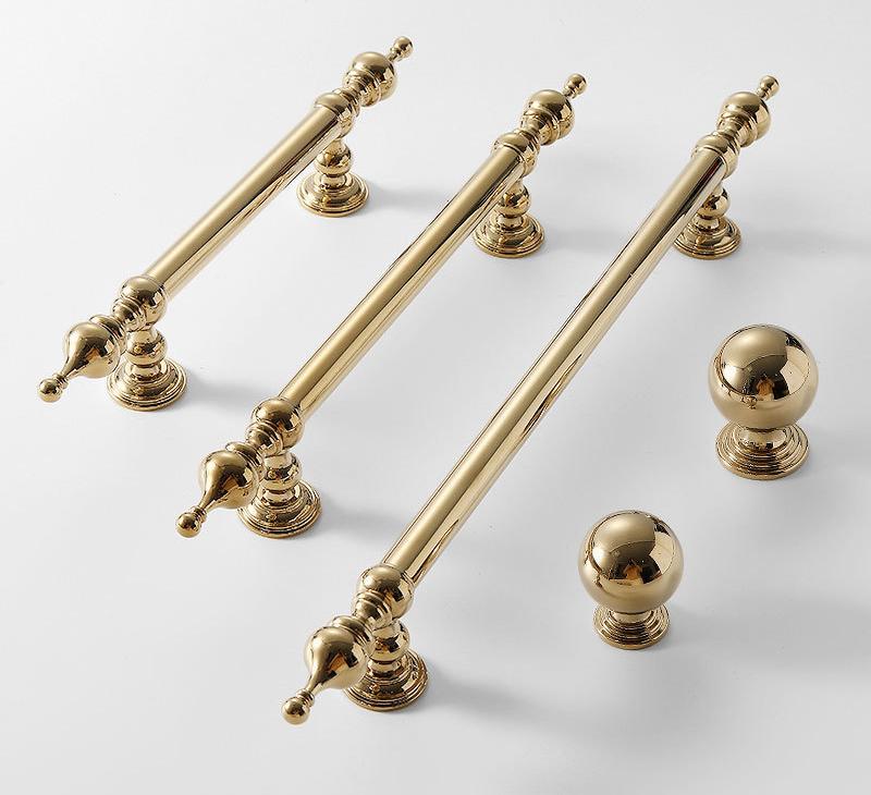 Luxury Classic Bright Gold Solid Brass Cabinet Handles Polished Baroque Style Dresser Wardrobe Kitchen Bathroom Furniture Knobs Drawer Pulls