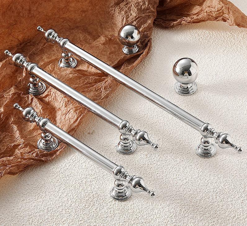 Chrome Baroque Cabinet Solid Brass Handles Knobs Wardrobe Dresser Kitchen Bathroom Furniture Polished Vintage Classic Luxury Style Finish