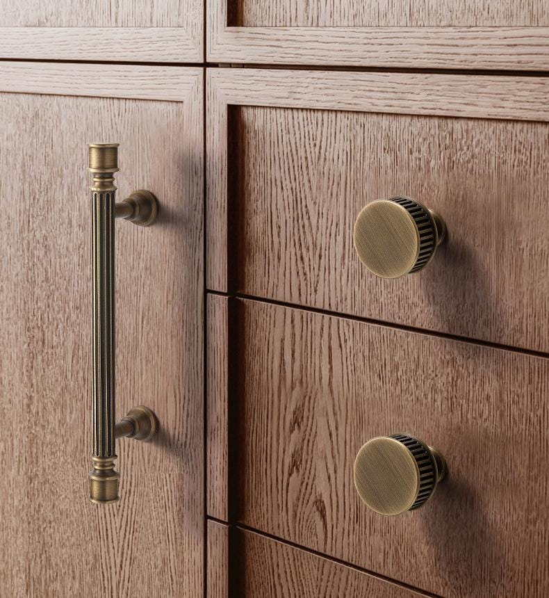 Antique Bronze Cabinet Solid Brass Handles Knobs Set Fluted Neoclassical Design Dresser Drawer Wardrobe Furniture Traditional Retro Style