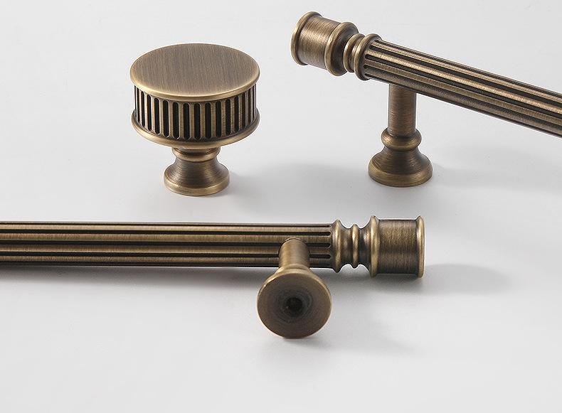 Antique Bronze Cabinet Solid Brass Handles Knobs Set Fluted Neoclassical Design Dresser Drawer Wardrobe Furniture Traditional Retro Style