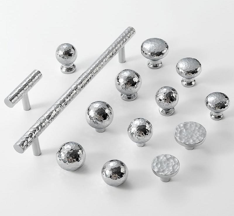 Hammered Chrome Cabinet Solid Brass Handles Knobs Set Modern Kitchen Drawer Furniture Polished Silver Loft Style With Ball And Bar Design