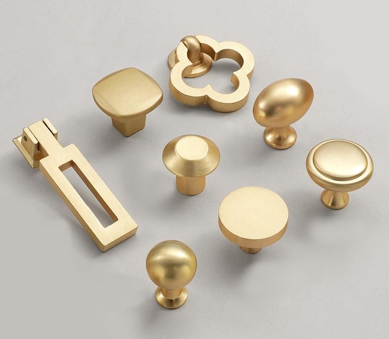Modern Minimalist Gold Metal Cabinet Drawer Knobs And Pulls Dresser Kitchen Closet Wardrobe Furniture Art Deco Style Elegant Brushed Finish