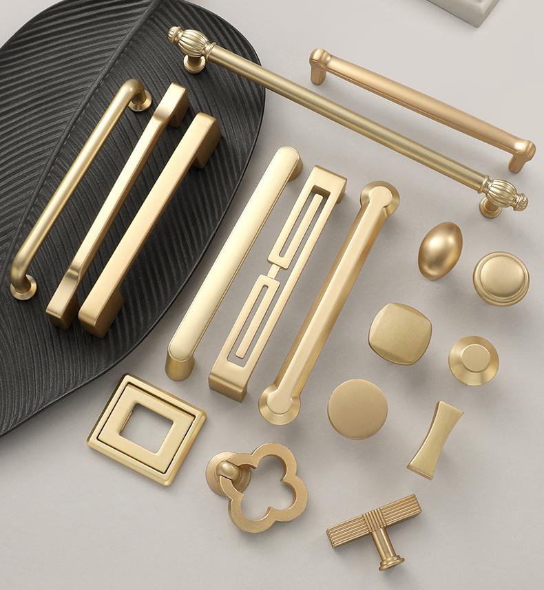 Luxury Gold Metal Cabinet Knobs Drawer Pulls Kitchen Closet Dresser Furniture Modern Minimalist Art Deco Neoclassical Satin Finish Look