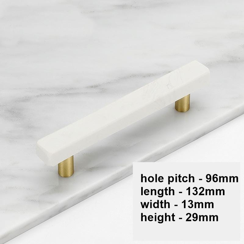 White Marble Metal Cabinet Handles Gold Base Modern Minimalist Drawer Pulls Kitchen Bathroom Closet Dresser Contemporary Loft Art Deco Style
