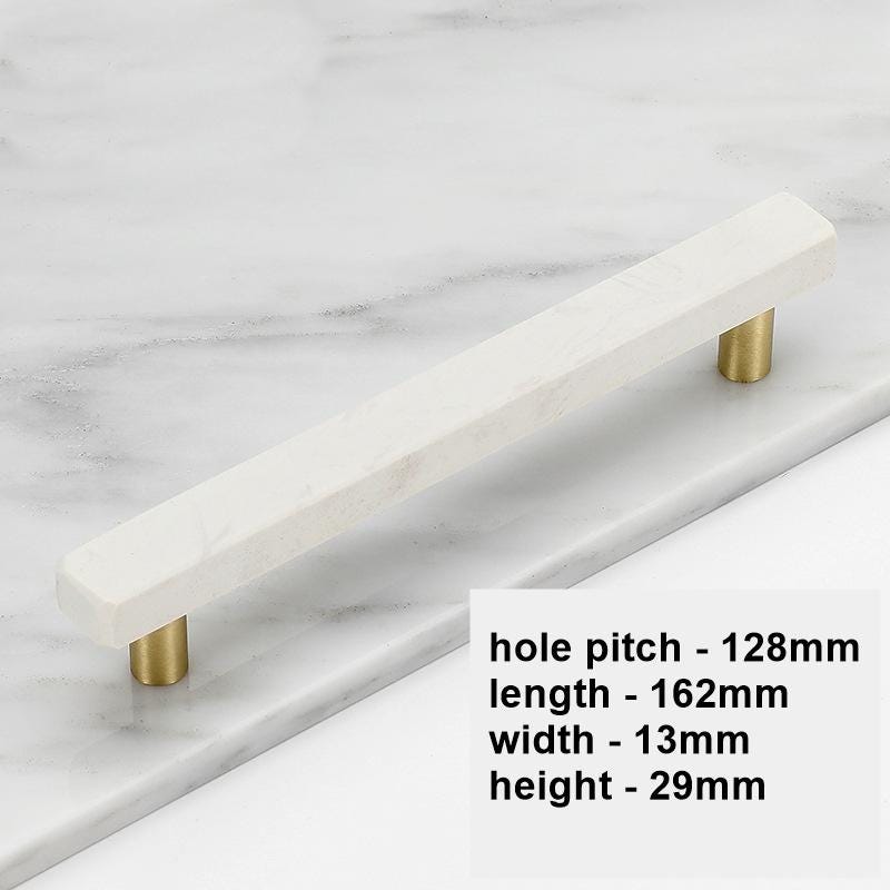 White Marble Metal Cabinet Handles Gold Base Modern Minimalist Drawer Pulls Kitchen Bathroom Closet Dresser Contemporary Loft Art Deco Style