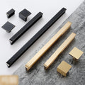 Modern Minimalist Matte Black Gold Solid Brass Cabinet Handles Drawer Pulls Set for Kitchen Closet Dresser in Industrial Square Style