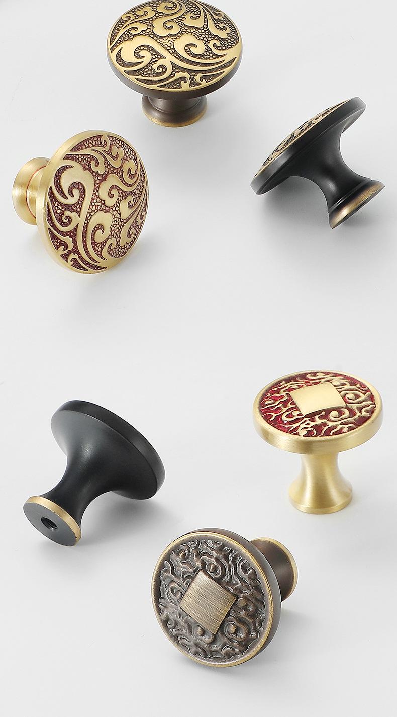 Antique Solid Brass Cabinet Handles Drawer Pulls Engraved Baroque Floral Pattern Classic Oriental Style Kitchen Wardrobe Dresser Furniture
