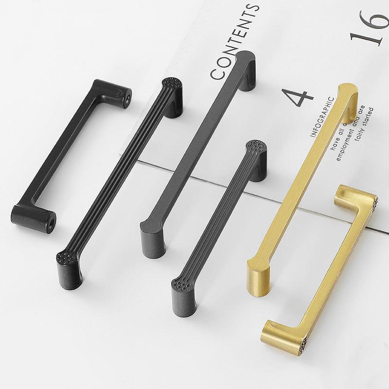 Minimalist Solid Brass Cabinet Handles Japanese Inspired Detailing Matte Black Graphite Gray Brushed Gold Drawers Kitchen Wardrobe Furniture