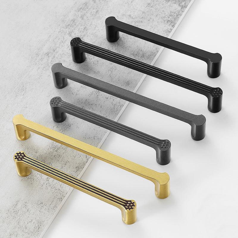 Minimalist Solid Brass Cabinet Handles Japanese Inspired Detailing Matte Black Graphite Gray Brushed Gold Drawers Kitchen Wardrobe Furniture