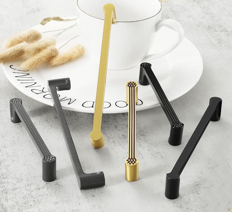 Minimalist Solid Brass Cabinet Handles Japanese Inspired Detailing Matte Black Graphite Gray Brushed Gold Drawers Kitchen Wardrobe Furniture