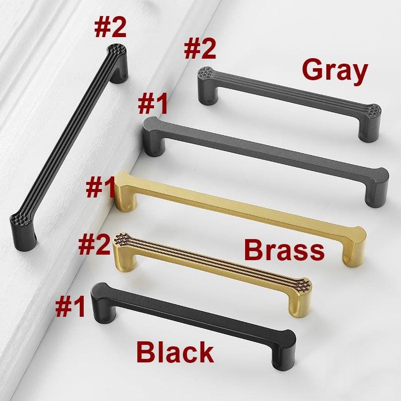 Minimalist Solid Brass Cabinet Handles Japanese Inspired Detailing Matte Black Graphite Gray Brushed Gold Drawers Kitchen Wardrobe Furniture