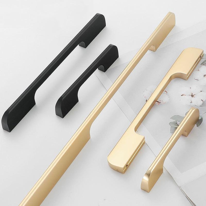 Minimalist Metal Drawer Pulls Matte Black Satin Gold Finishes Sleek Modern Cabinet Handles Kitchen Wardrobe Furniture Interior