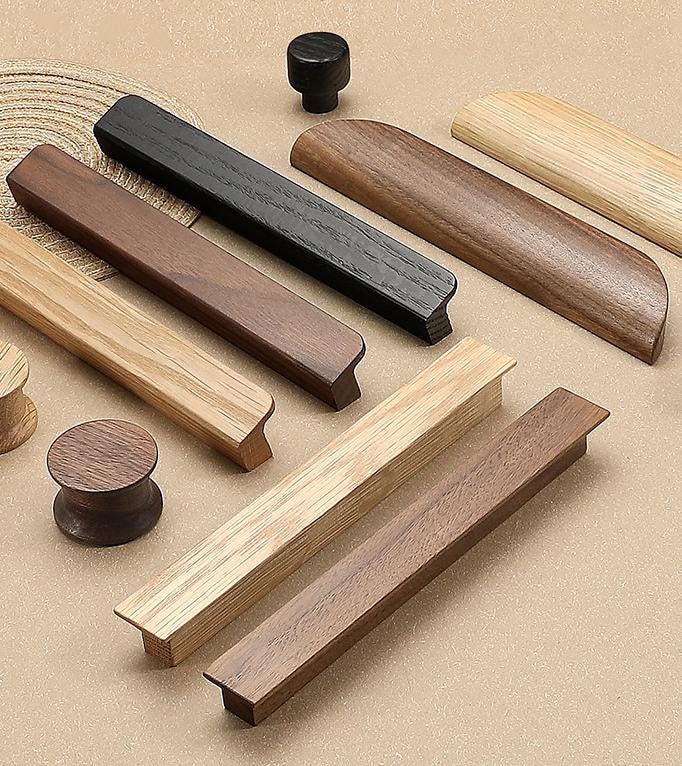 Wood Drawer Handles Modern Scandinavian Cabinet Pulls Black Oak Walnut Kitchen Dresser Closet Furniture Eco Friendly Minimalist Interior
