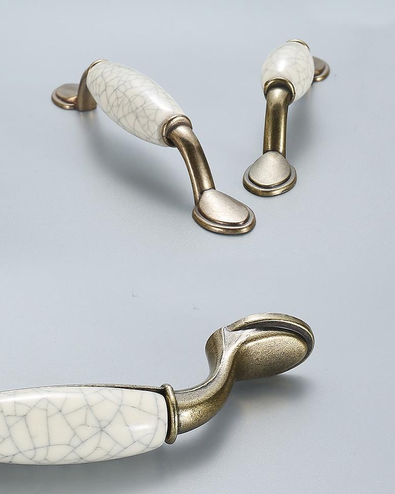 Vintage Metal Ceramic Cabinet Handles Bronze Base Classic Kitchen Furniture Drawers Dresser Pulls Elegant White Crackle Glaze Door Hardware