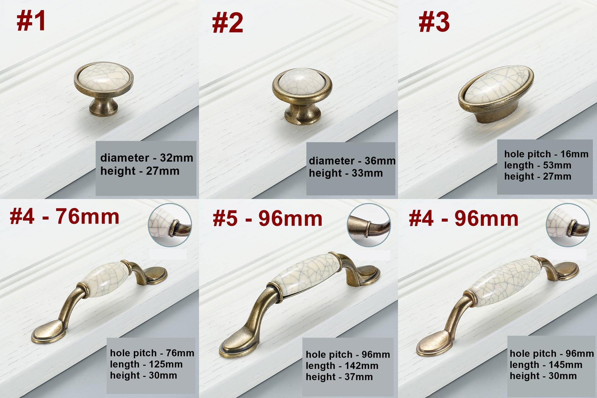 Vintage Metal Ceramic Cabinet Handles Bronze Base Classic Kitchen Furniture Drawers Dresser Pulls Elegant White Crackle Glaze Door Hardware