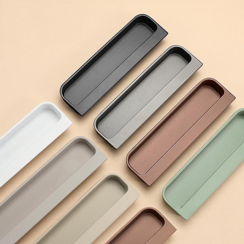 Modern Minimalist Recessed Drawer Handles Metal Cabinet Wardrobe Furniture Scandinavian Style Hidden Pulls Matte Black Green Gray Brown