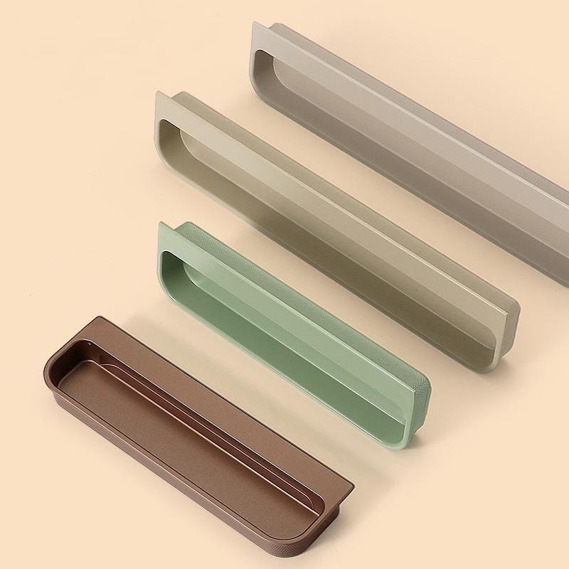 Modern Minimalist Recessed Drawer Handles Metal Cabinet Wardrobe Furniture Scandinavian Style Hidden Pulls Matte Black Green Gray Brown