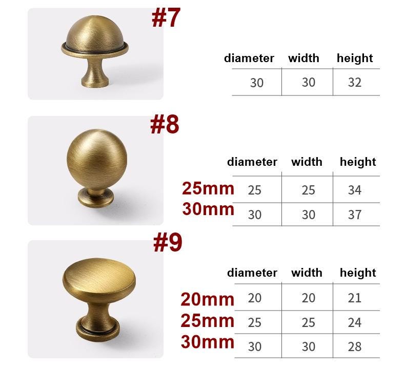 Solid Brass Wood Cabinet Pulls & Knobs - Vintage for DIY Projects - #3 25mm / 1pc