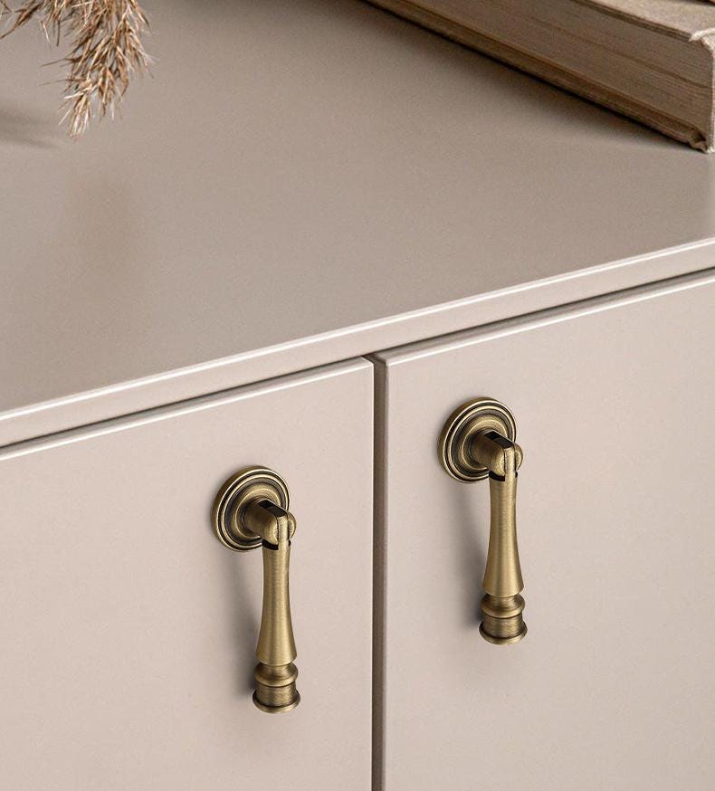 Vintage Wood Solid Brass Cabinet Handles Knobs Dresser Drawer Kitchen Wardrobe Classic Retro Rustic Loft Style Antique Furniture Pulls
