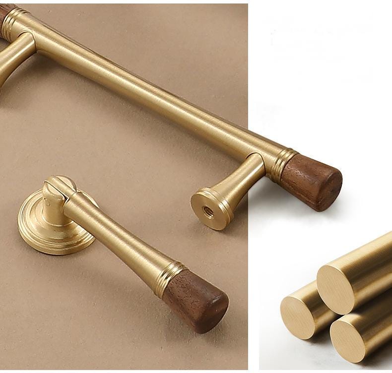 Solid Brass Wood Cabinet Handles Drawer Pulls Kitchen Dresser Wardrobe Vintage Rustic Retro Style T Bar Knobs Gold Furniture Hardware