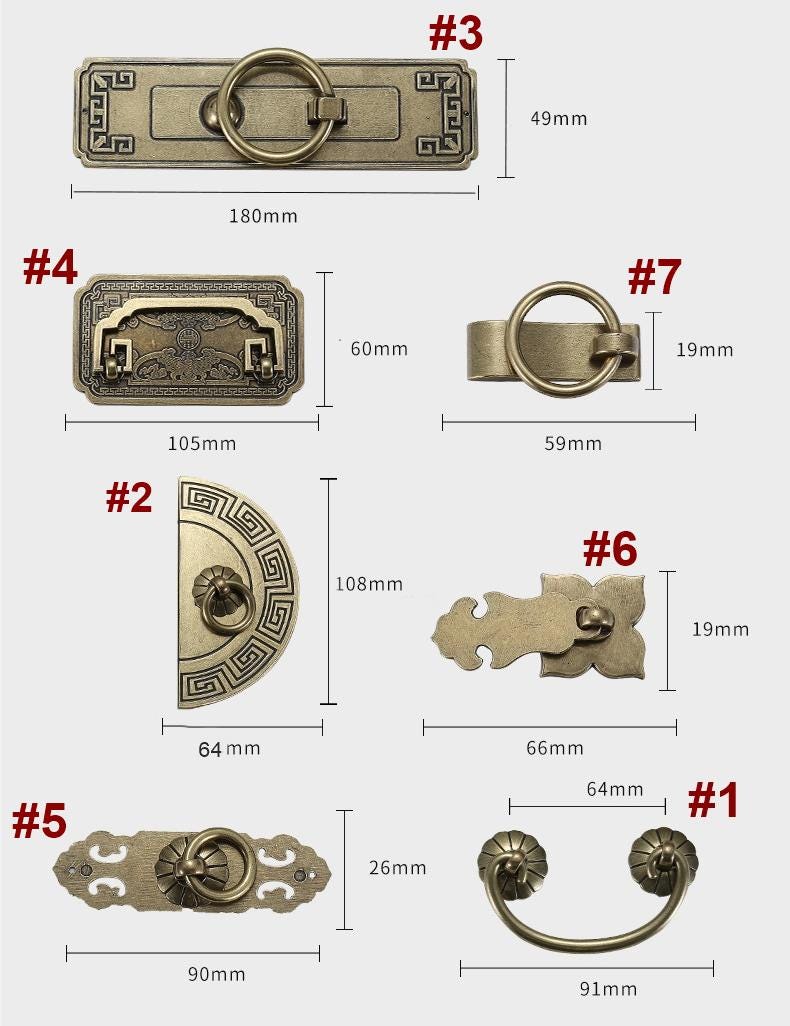 Chinese Antique Bronze Metal Cabinet Handles Pulls Traditional Ring Style Drawer Cupboard Closet Furniture Ethnic Vintage Oriental Hardware