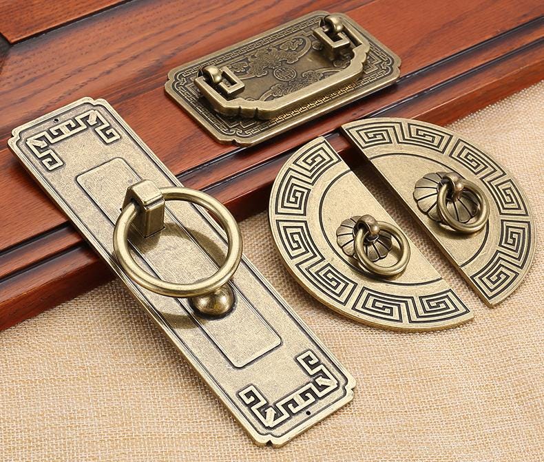 Chinese Antique Bronze Metal Cabinet Handles Pulls Traditional Ring Style Drawer Cupboard Closet Furniture Ethnic Vintage Oriental Hardware