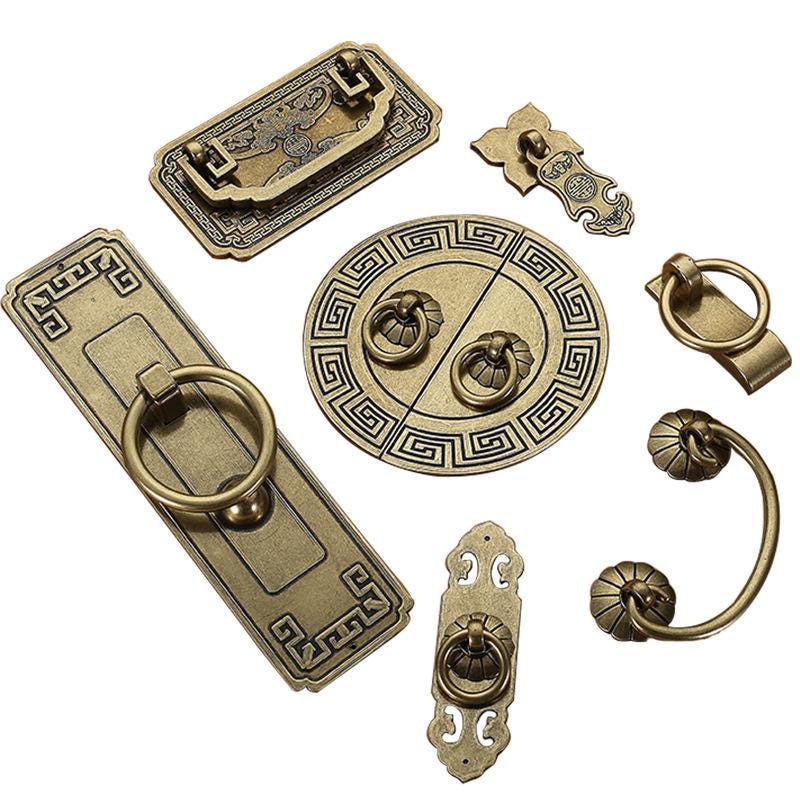 Chinese Antique Bronze Metal Cabinet Handles Pulls Traditional Ring Style Drawer Cupboard Closet Furniture Ethnic Vintage Oriental Hardware