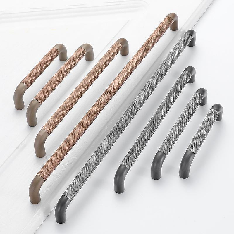 Modern Industrial Metal Cabinet Drawer Handles Knurled T Bar Pulls Kitchen Wardrobe Cupboard Minimalist Furniture Hardware Coffee Gray