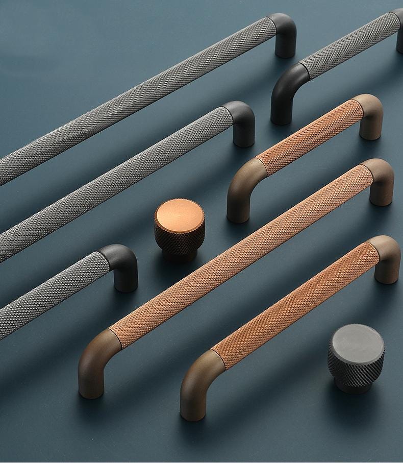 Modern Industrial Metal Cabinet Drawer Handles Knurled T Bar Pulls Kitchen Wardrobe Cupboard Minimalist Furniture Hardware Coffee Gray