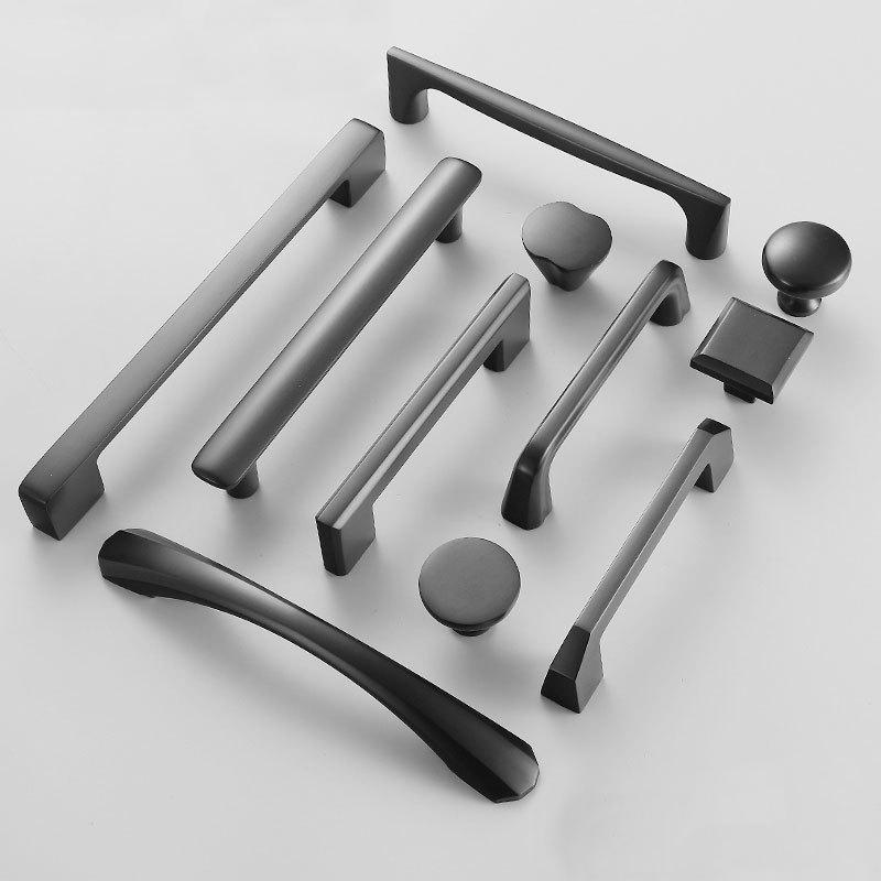 Modern Minimalist Matte Black Solid Brass Cabinet Handles Drawer Pulls Kitchen Bathroom Furniture Sleek Design Clean Lines Smooth Finish