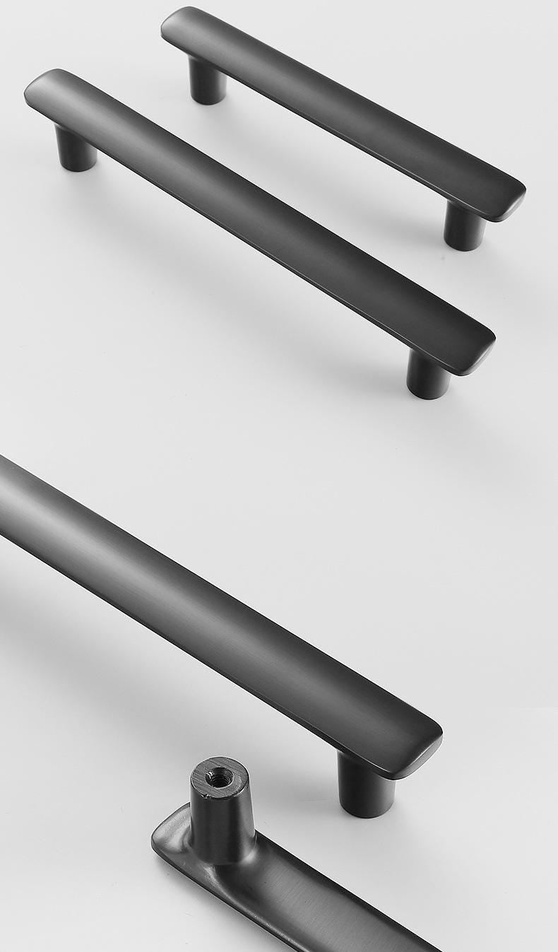 Modern Minimalist Matte Black Solid Brass Cabinet Handles Drawer Pulls Kitchen Bathroom Furniture Sleek Design Clean Lines Smooth Finish