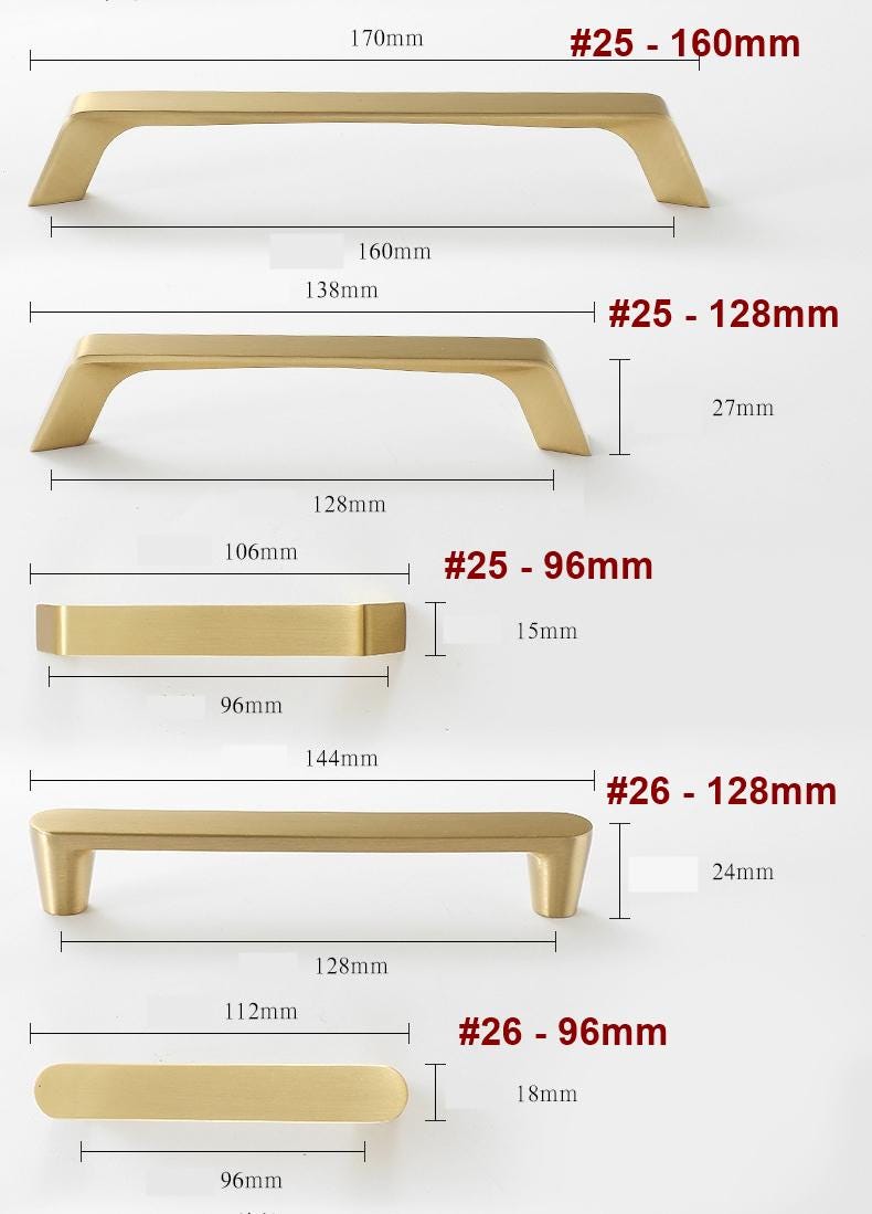 Solid Brass Vintage Cabinet Pulls & Knobs - Brushed Gold Finish - #6 / 1pc