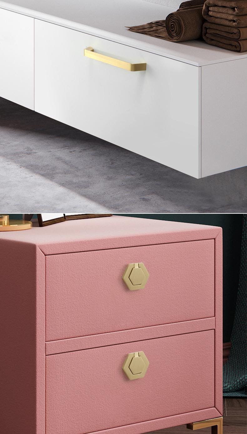 Brushed Gold Solid Brass Cabinet Pulls Knobs Modern Minimalist Handles Kitchen Drawers Doors Dressers Furniture Scandinavian Hardware
