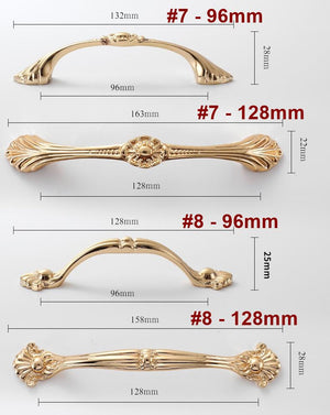Solid Brass Floral Cabinet Pulls & Knobs - Gold Finish for Cabinets - #4 - 96mm / 1pc