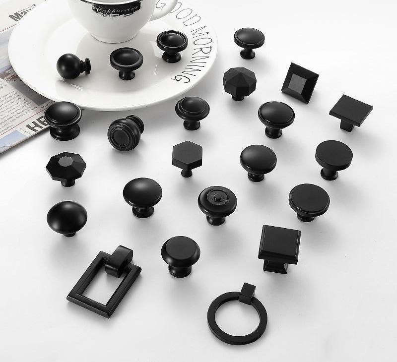 Matte Black Modern Solid Brass Cabinet Knobs Pulls Minimalist Drawer Handles Kitchen Dresser Wardrobe Furniture Geometric Industrial Style