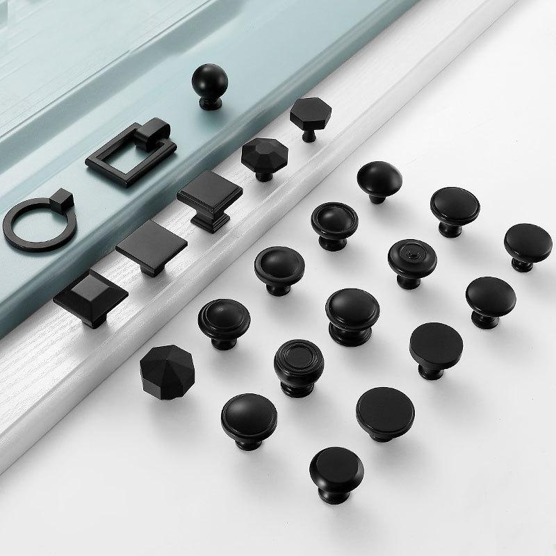 Matte Black Modern Solid Brass Cabinet Knobs Pulls Minimalist Drawer Handles Kitchen Dresser Wardrobe Furniture Geometric Industrial Style