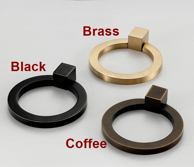 Modern Classic Solid Brass Cabinet Pulls Knobs Matte Black Antique Bronze Gold Ring Handles Dressers Drawers Kitchen Wardrobe Furniture