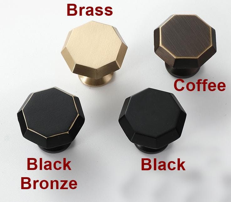 Modern Geometric Solid Brass Cabinet Knobs Matte Black Gold Silver Square Octagon Drawer Pulls Kitchen Dresser Closet Furniture Decoration