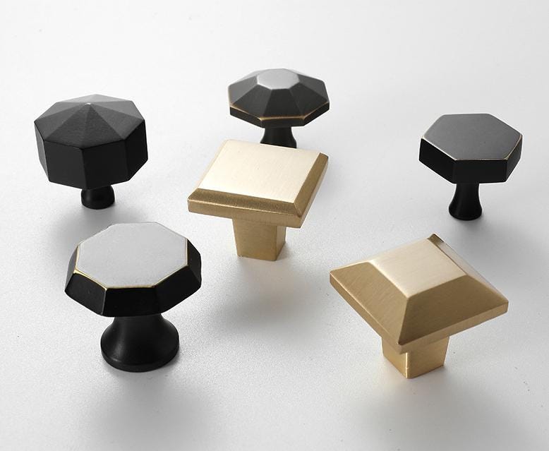 Modern Geometric Solid Brass Cabinet Knobs Matte Black Gold Silver Square Octagon Drawer Pulls Kitchen Dresser Closet Furniture Decoration