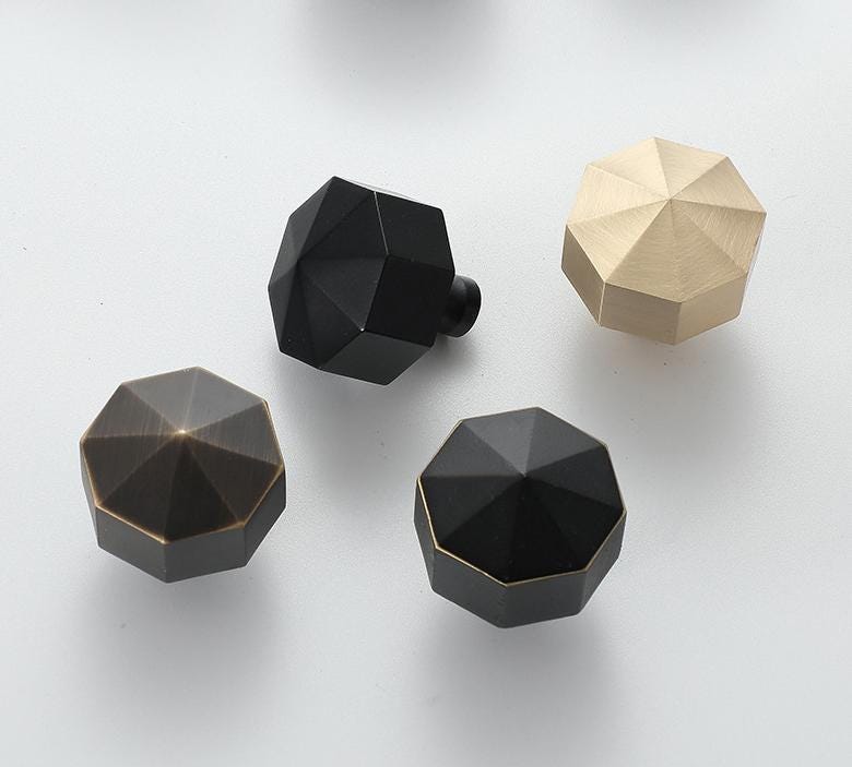 Modern Geometric Solid Brass Cabinet Knobs Matte Black Gold Silver Square Octagon Drawer Pulls Kitchen Dresser Closet Furniture Decoration