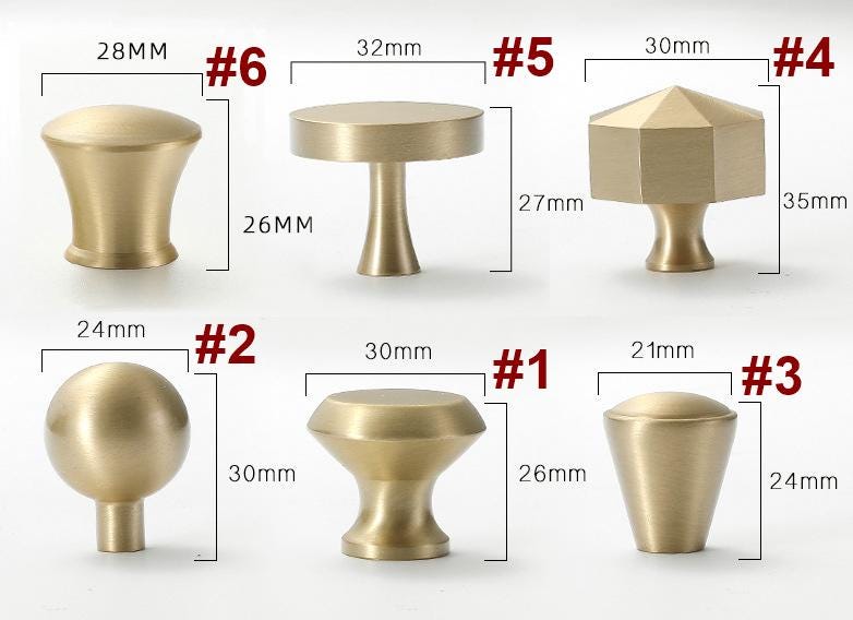 Modern Gold Solid Brass Cabinet Handles Brushed Brass Drawer Pulls Knobs Kitchen Wardrobe Dresser Minimalist Tapered Furniture Hardware Set