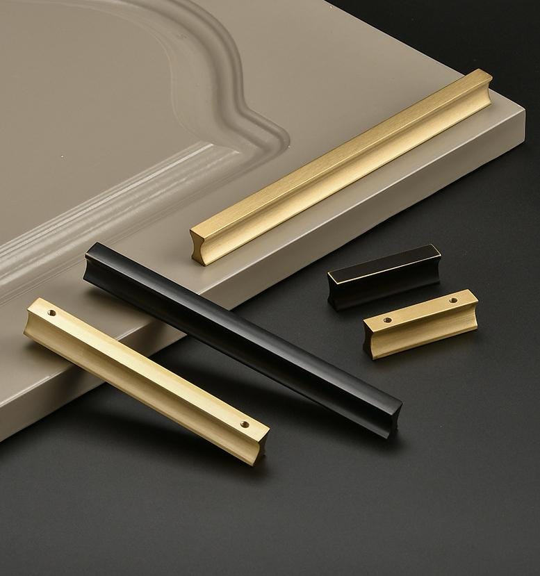 Modern Classic Solid Brass Cabinet Handles Brushed Gold Matte Black Pulls Kitchen Wardrobe Dresser Minimalist Furniture Hardware Geometric