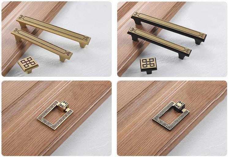 Oriental Solid Brass Cabinet Handles Antique Brass Chinese Style Pulls Longevity Motif Drawers Door Wardrobes Asian Furniture Hardware Decor