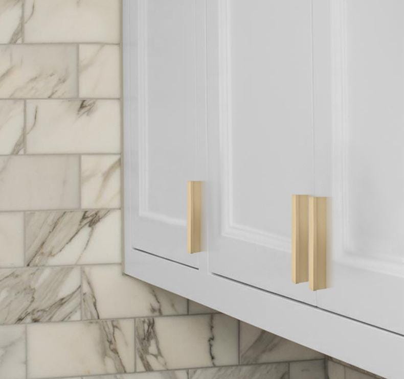 Modern Minimalist Solid Brass Cabinet Handles Black Gold Drawer Pulls Kitchen Wardrobe Dresser Metal Furniture Hardware Square Edge Design
